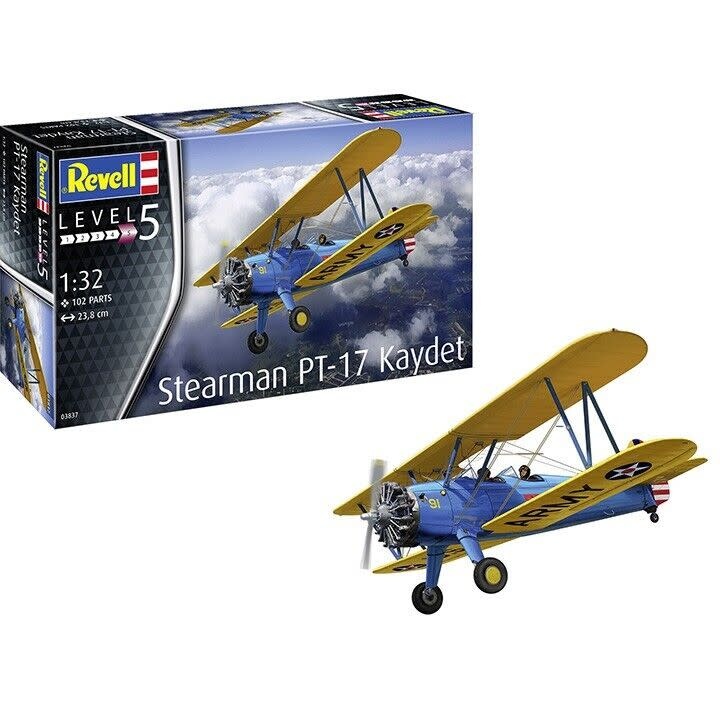 1/32 Stearman PT17 Kaydet BiPlane Plastic Model Kit, RVL-3837