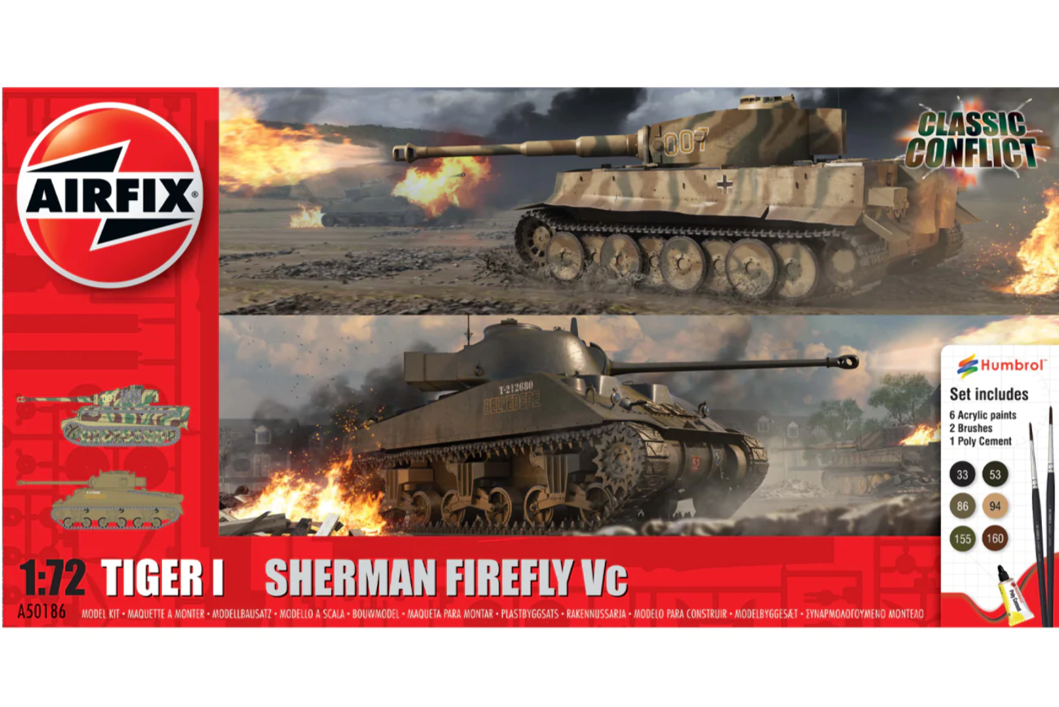 1/72 Tiger I vs Sherman Firefly Vc Classic Conflict Gift Set w/paint & glue, A50186