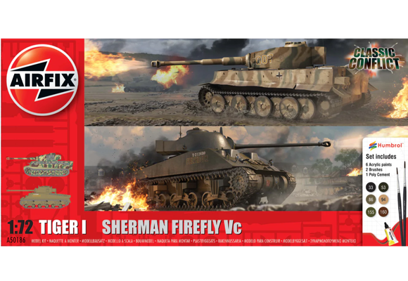 1/72 Tiger I vs Sherman Firefly Vc Classic Conflict Gift Set w/paint & glue, A50186
