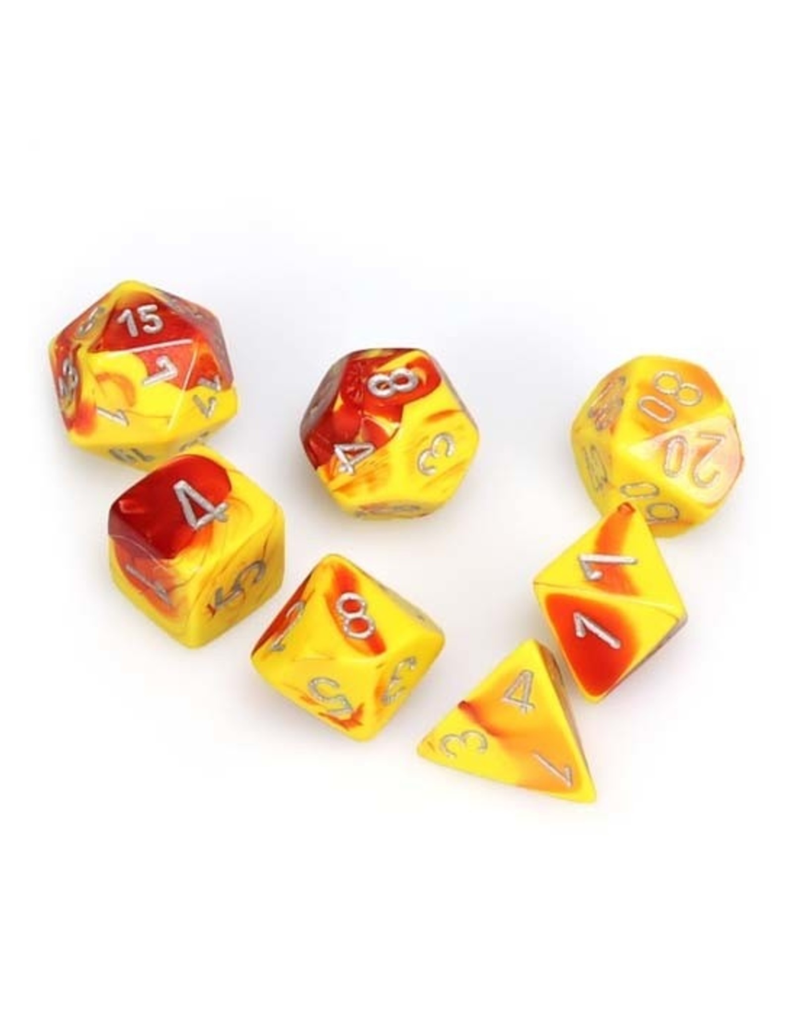 Chessex Chessex: Poly 7 Set - Gemini - Red-Yellow w/ Silver