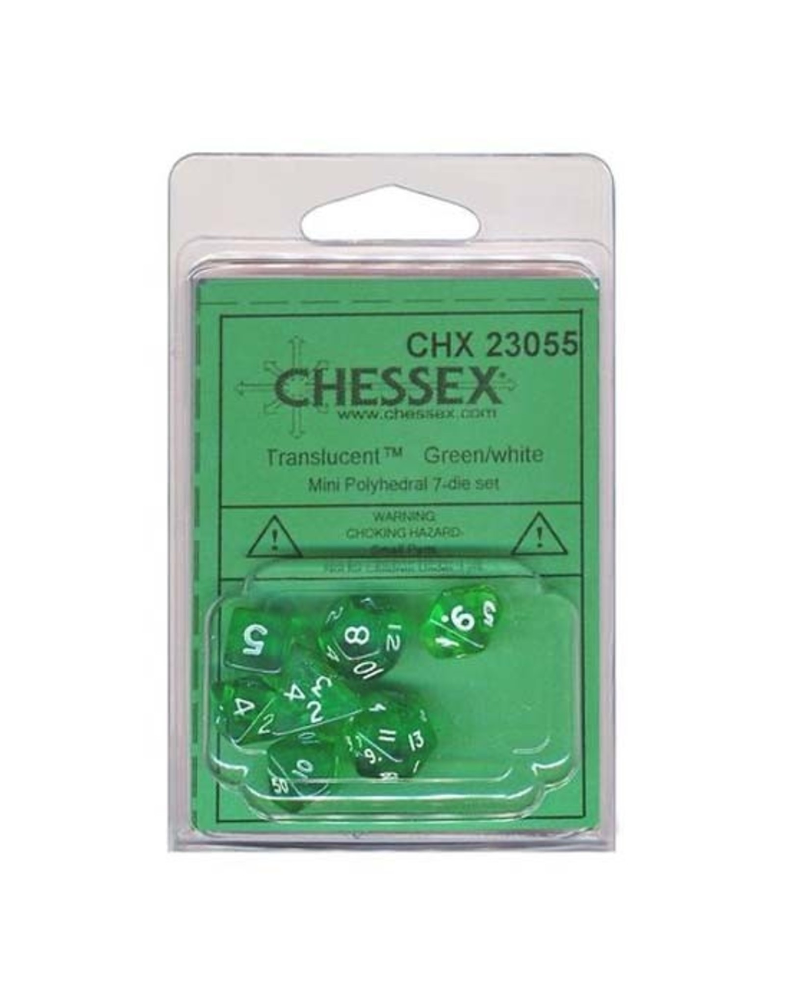 Chessex Chessex: Poly 7 Set - Mini - Translucent - Green w/ White