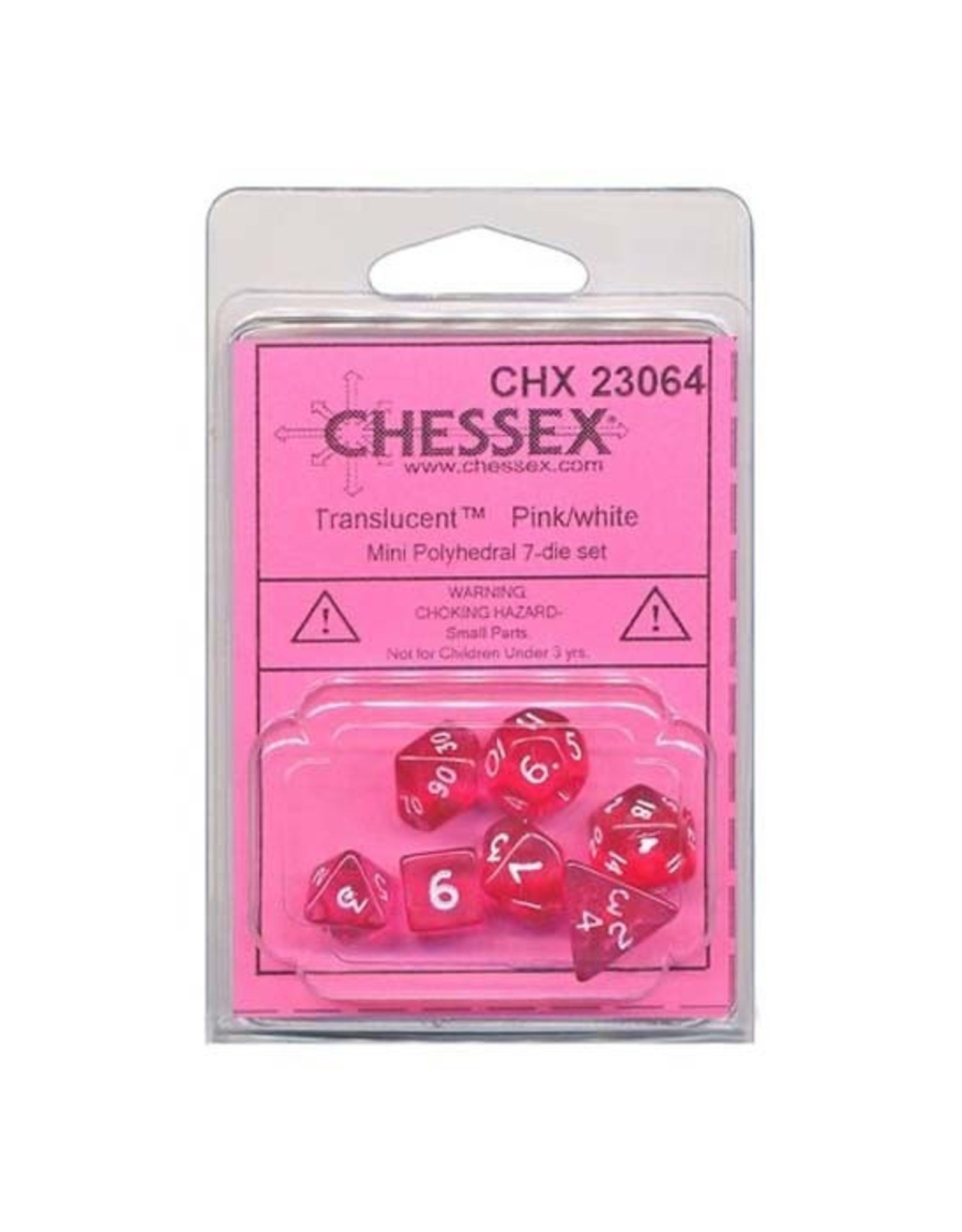 Chessex Chessex: Poly 7 Set - Mini - Translucent - Pink w/ White