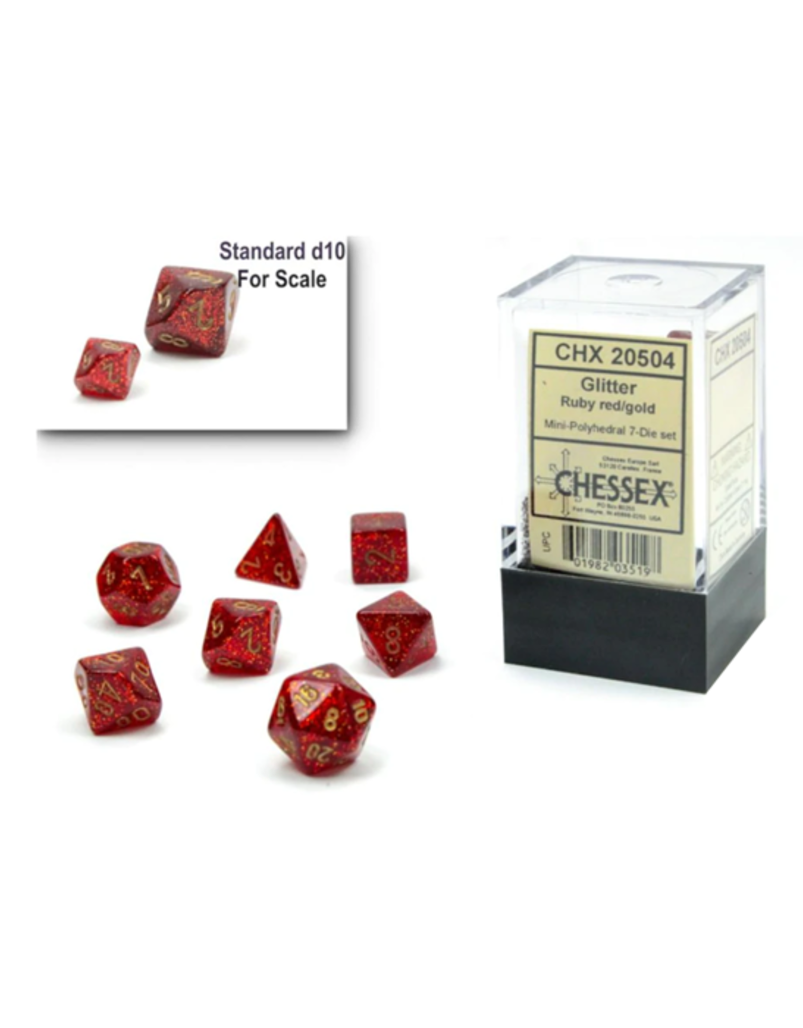 Chessex Chessex: Poly 7 Set - Mini - Glitter - Ruby w/ Gold