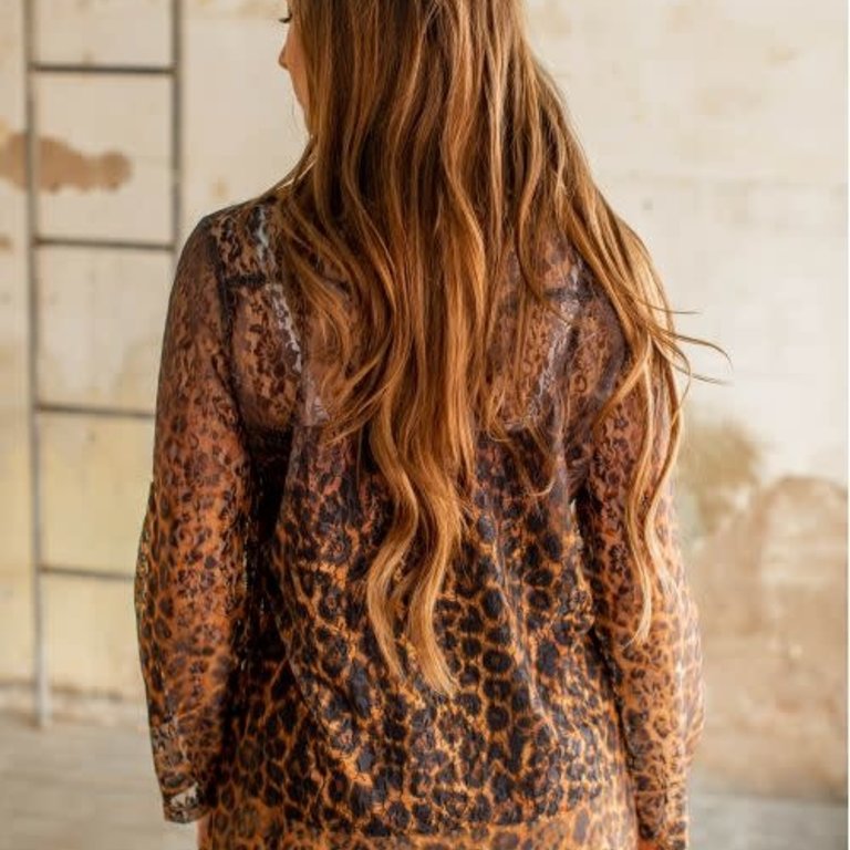 The No Questions Asked Leopard + Lace Sheer Button Down