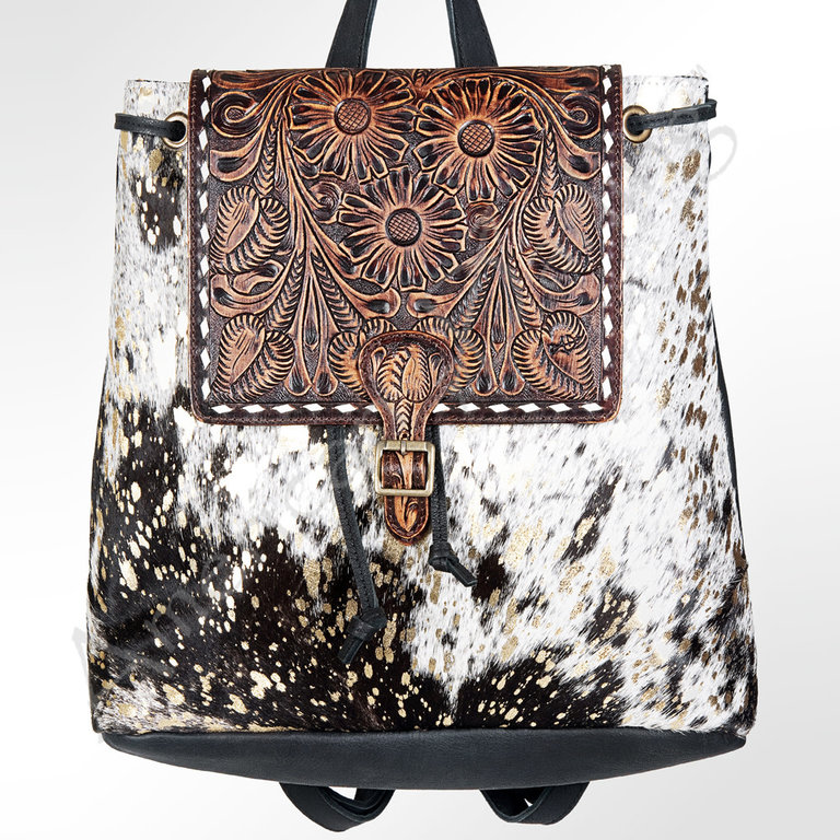 The Bourbonic Tooled Leather and Hair on Hide Backpack