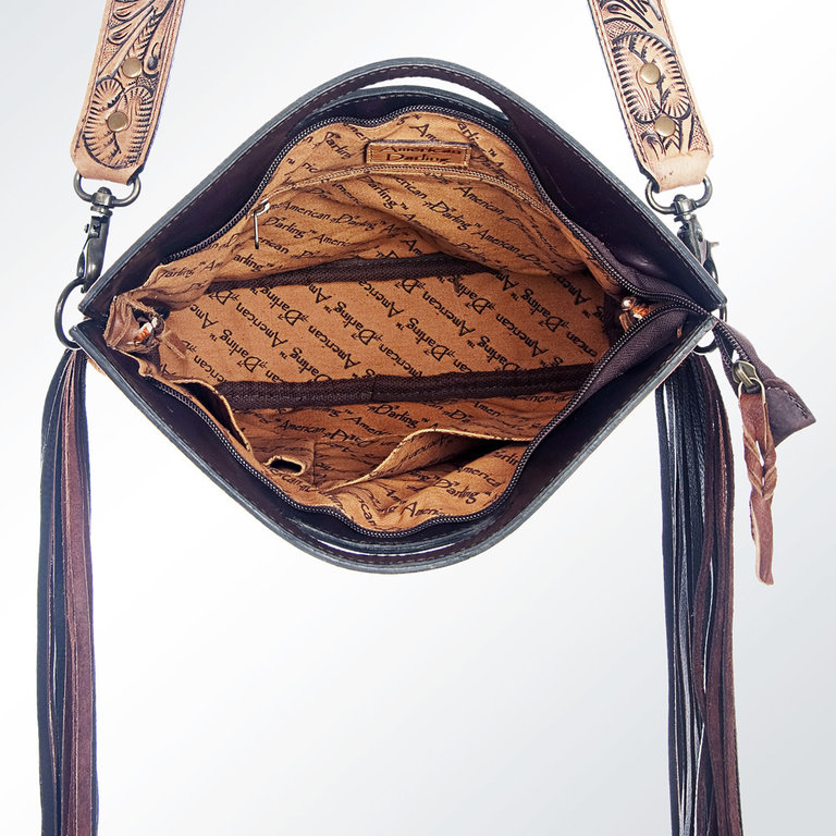 The Pioneer of the Nile  Saddle Blanket and Tooled Leather Crossbody with Leather Fringe Detail