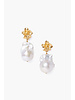 Chan Luu Gold Hibiscus Pearl Drop Earrings