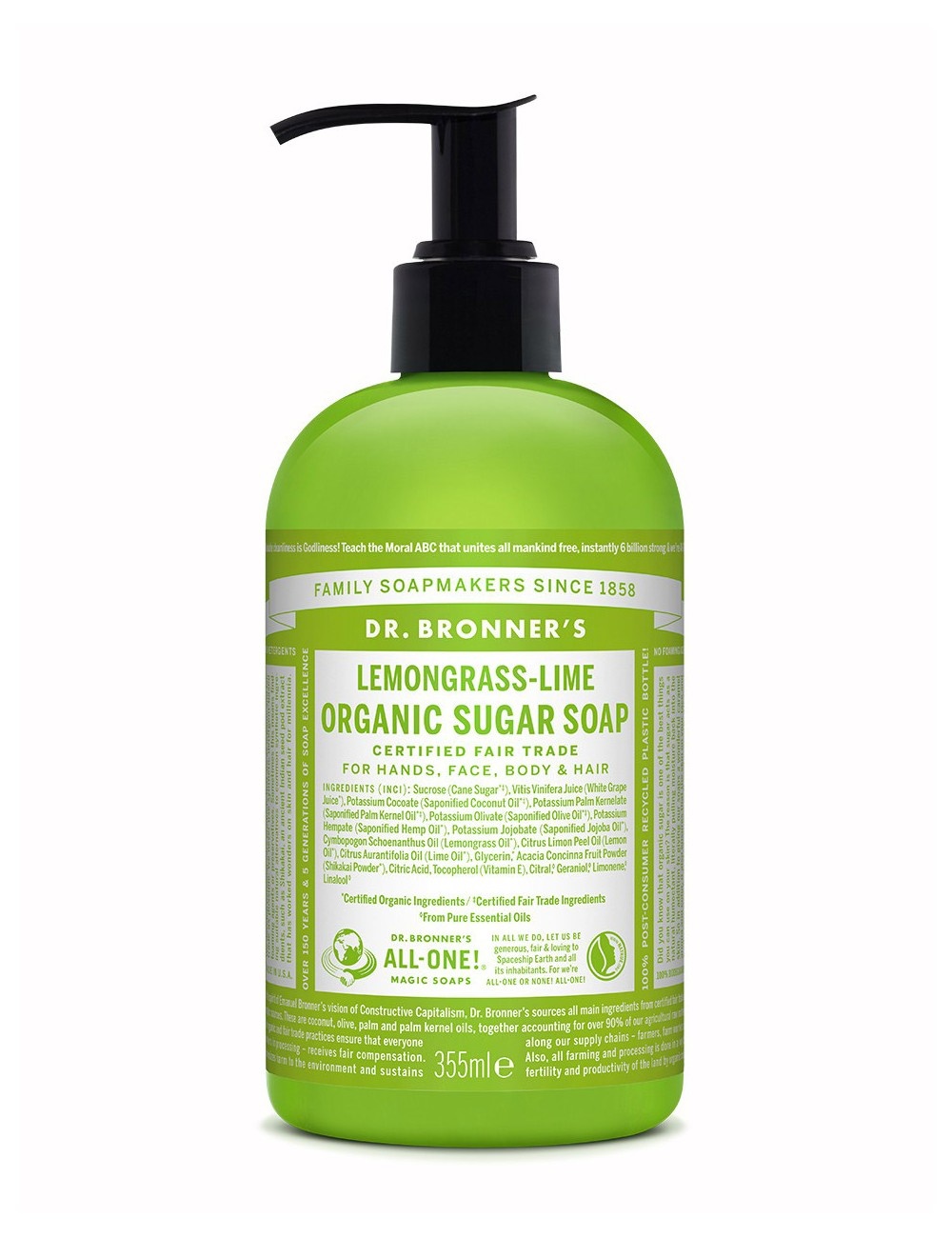 Dr.Bronner's Dr Bronners Organic Sugar Soap, Lemongrass Lime, 355ml