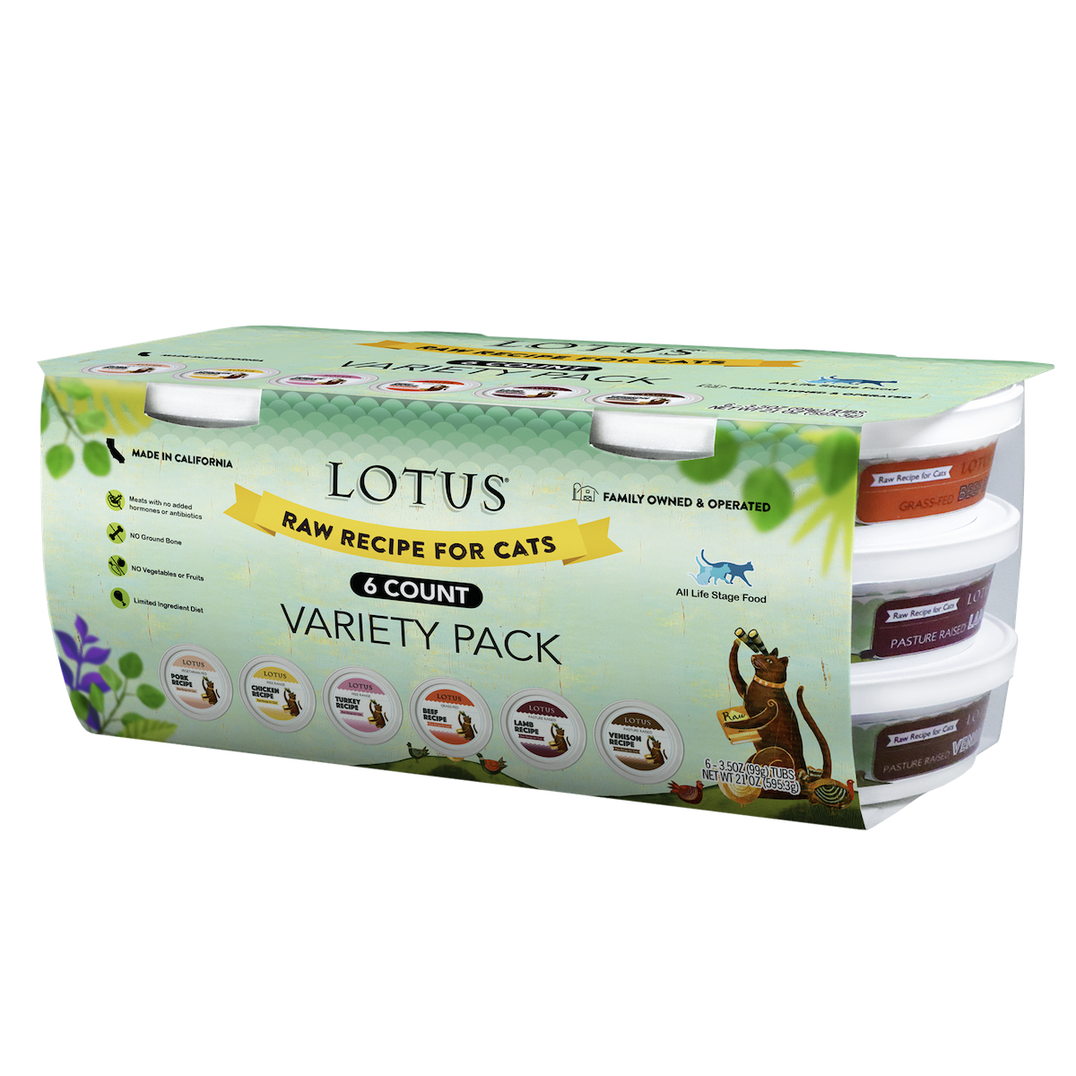 LOTUS CAT RAW 3.5OZ VARIETY PACK 6COUNT Rosie Bunny Bean Urban Pet