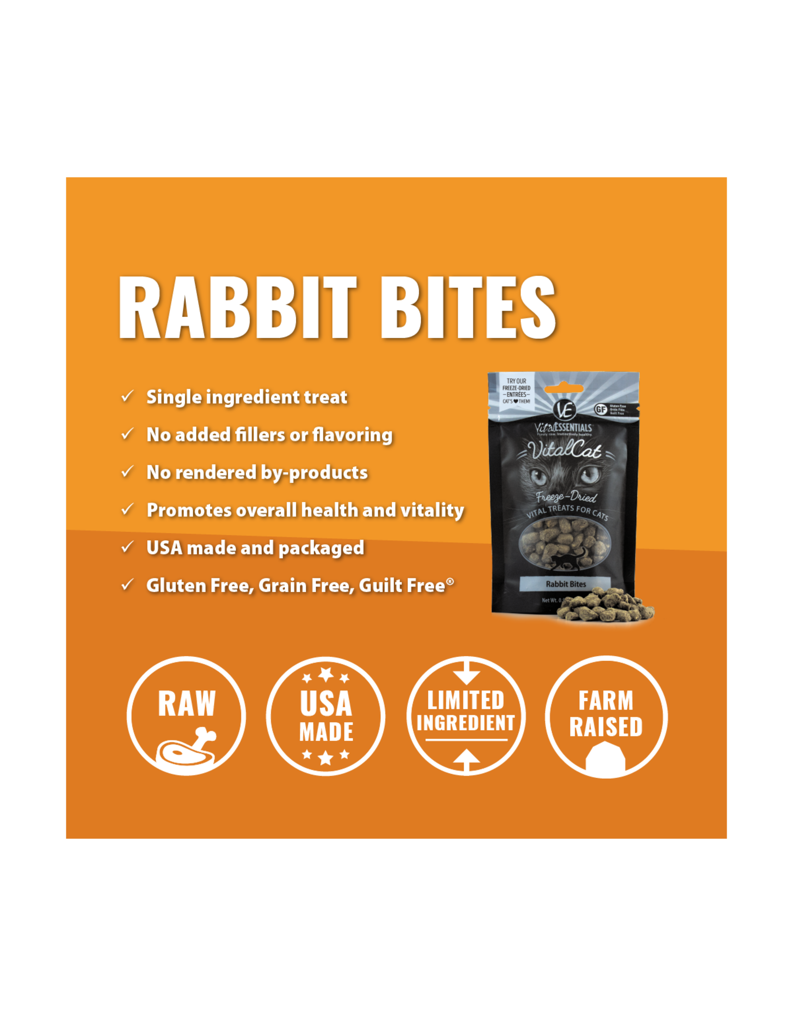 Vital Essentials VITAL CAT FREEZE-DRIED RABBIT BITES TREATS 0.9OZ