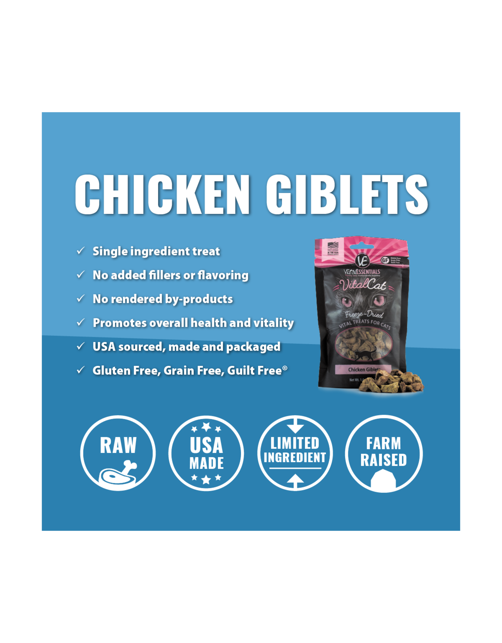 Vital Essentials VITAL CAT FREEZE-DRIED CHICKEN GIBLETS TREATS 0.9OZ