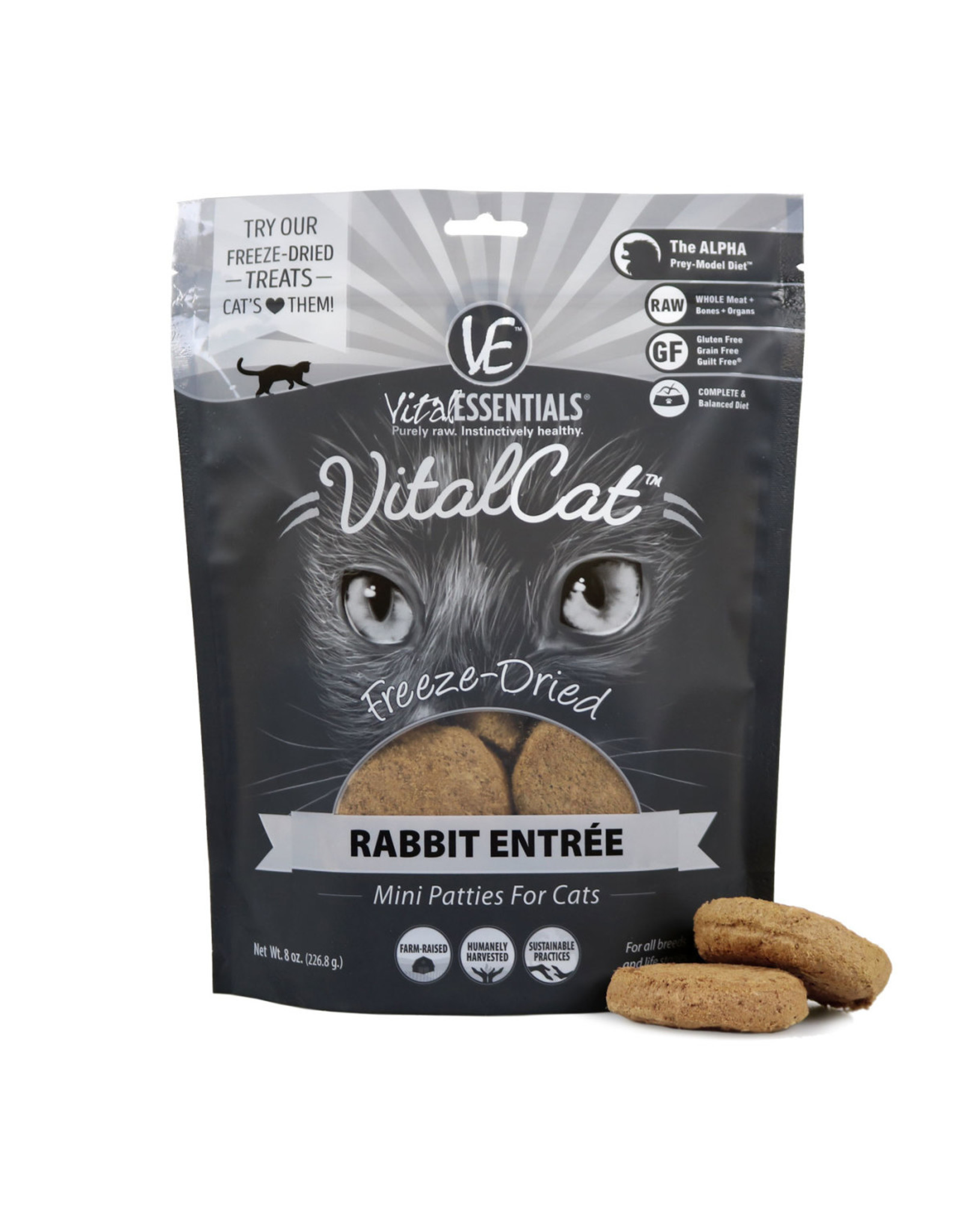 Vital Essentials VITAL CAT FREEZE-DRIED MINI PATTIES RABBIT ENTRÉE 8OZ