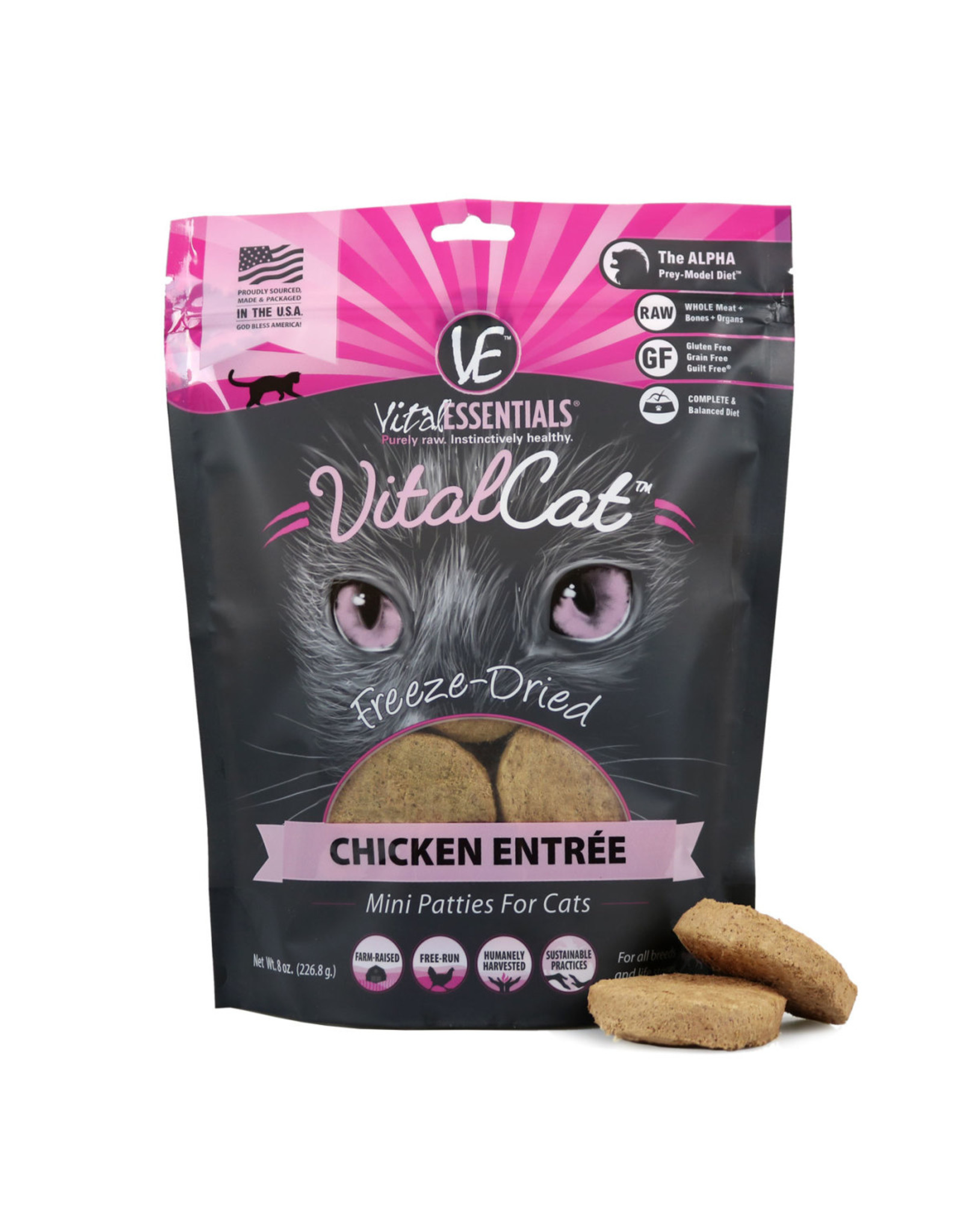 Vital Essentials VITAL CAT FREEZE-DRIED MINI PATTIES CHICKEN ENTRÉE 8OZ