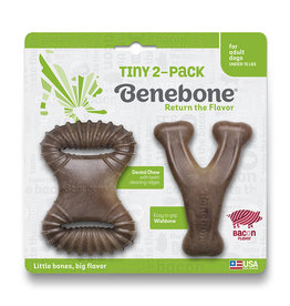 Benebone BENEBONE TINY 2-PACK BACON DENTAL CHEW TOY & WISHBONE CHEW TOY