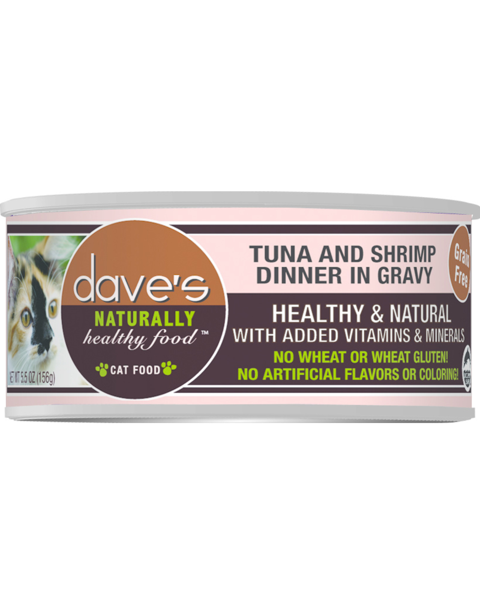 Dave's Pet Food DAVE'S CAT NATURALLY HEALTHY FOOD TUNA AND SHRIMP DINNER IN GRAVY 5.5OZ