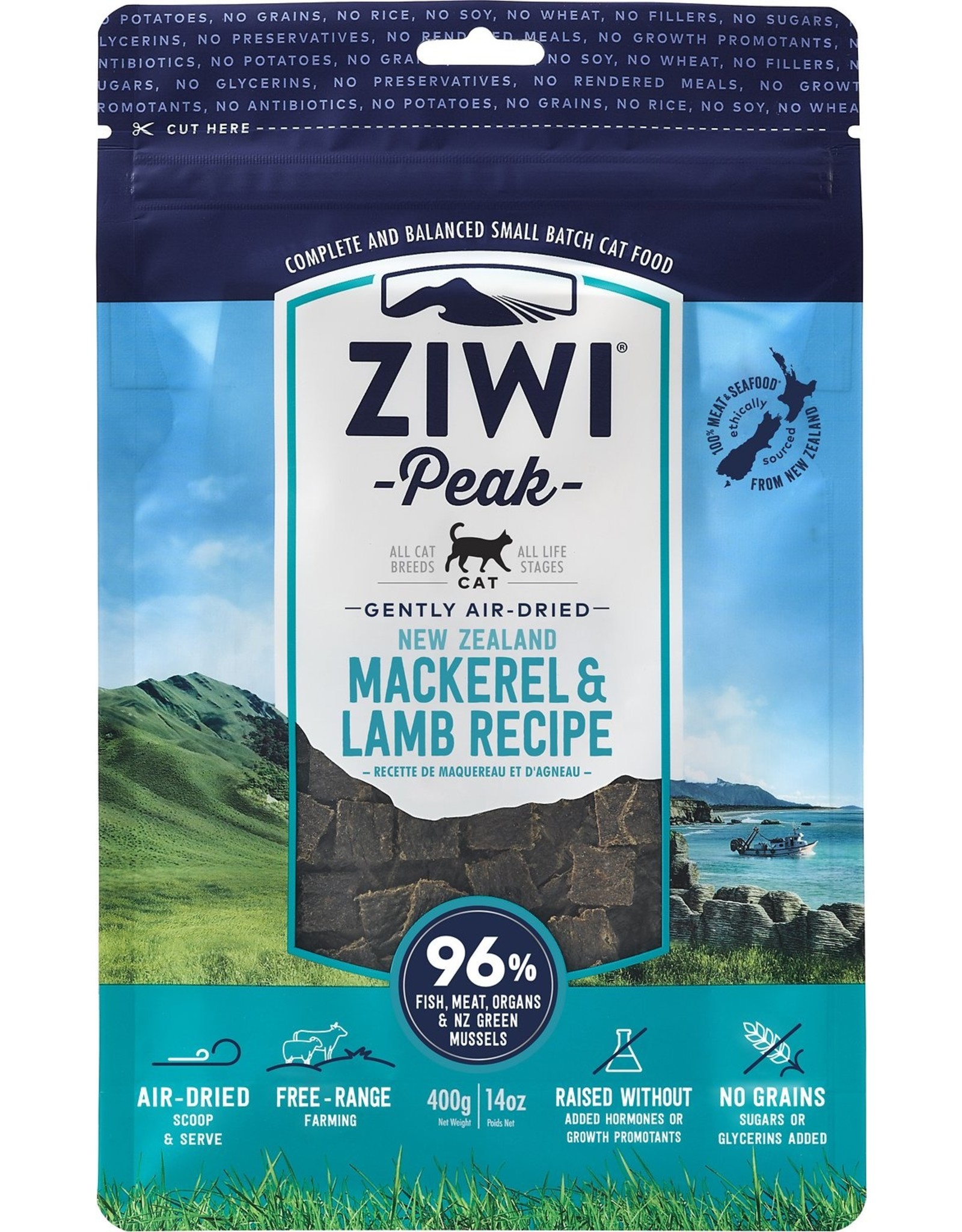 ZIWI PEAK CAT  GENTLY AIR  DRIED NEW  ZEALAND  MACKEREL LAMB 