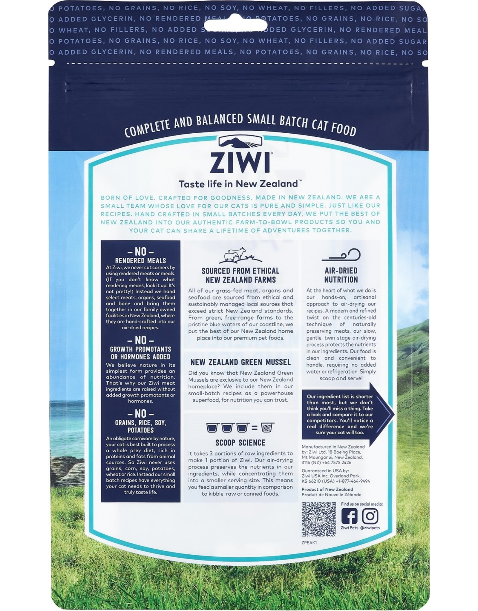 ZIWI PEAK CAT  GENTLY AIR  DRIED NEW  ZEALAND  MACKEREL LAMB 