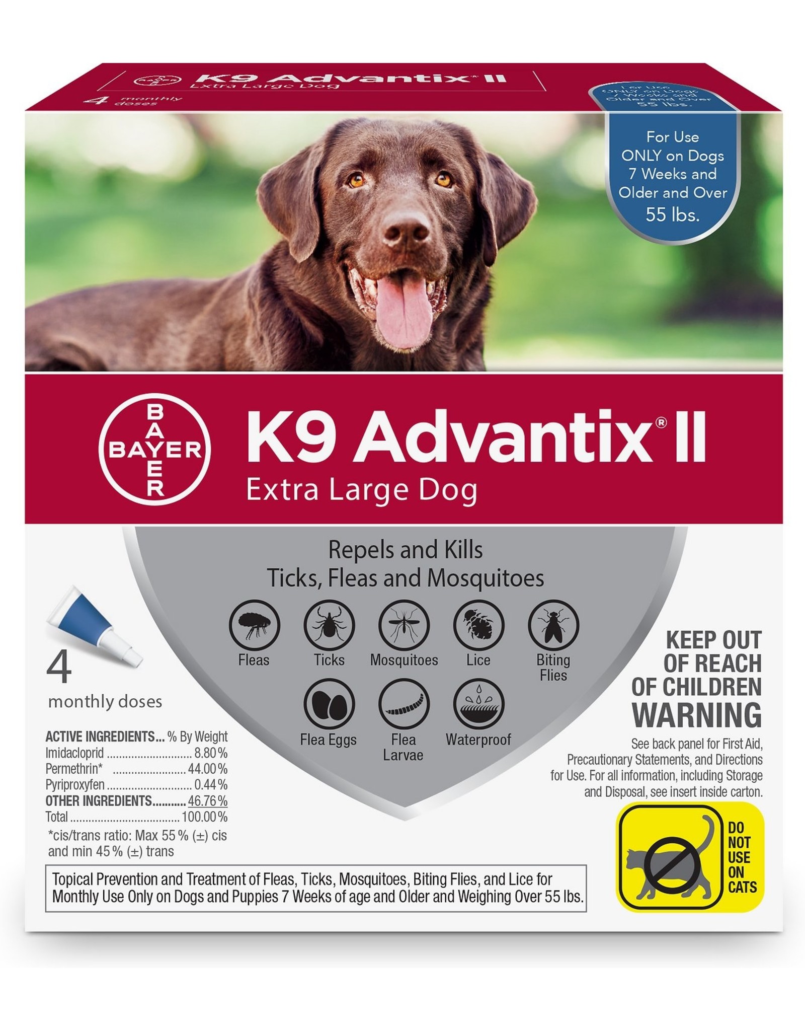 Bayer ADVANTIX II FOR DOGS FLEA & TICK TOPICAL SOLUTION 4 DOSES