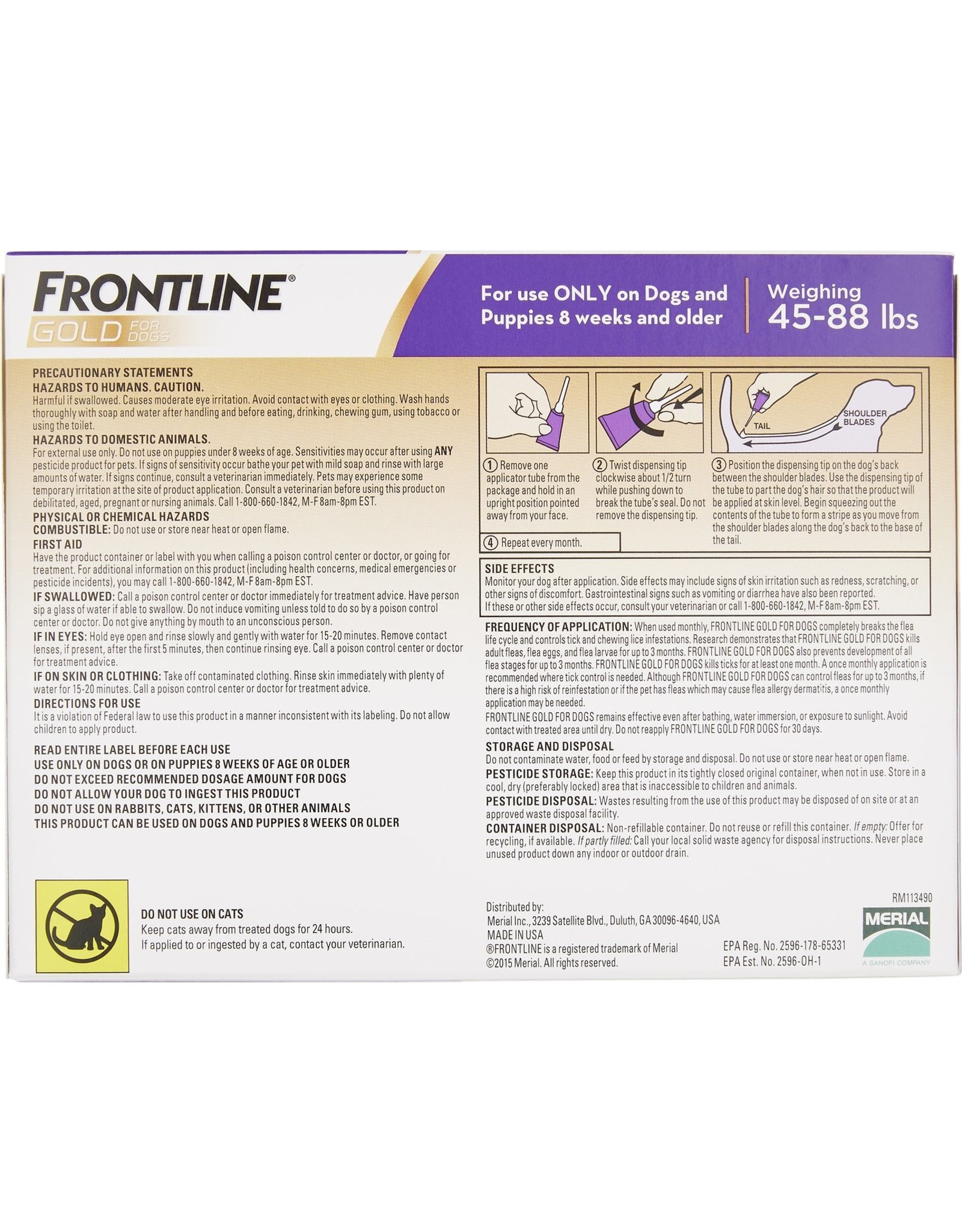 FRONTLINE GOLD FOR DOGS FLEA TICK TOPICAL SOLUTION 3 DOSES
