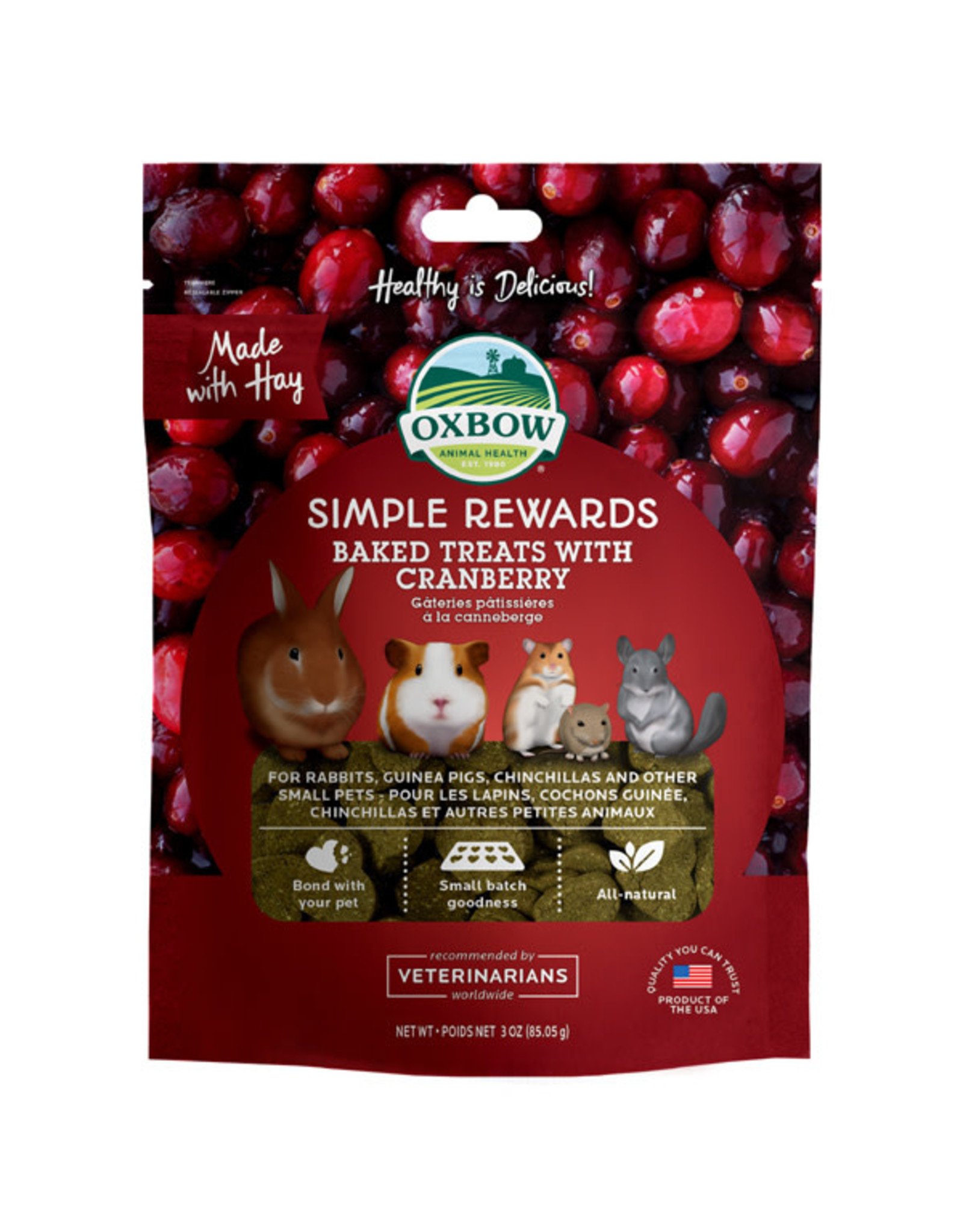 Oxbow Animal Health OXBOW SIMPLE REWARDS BAKED TREATS WITH CRANBERRY FOR SMALL ANIMALS 3OZ
