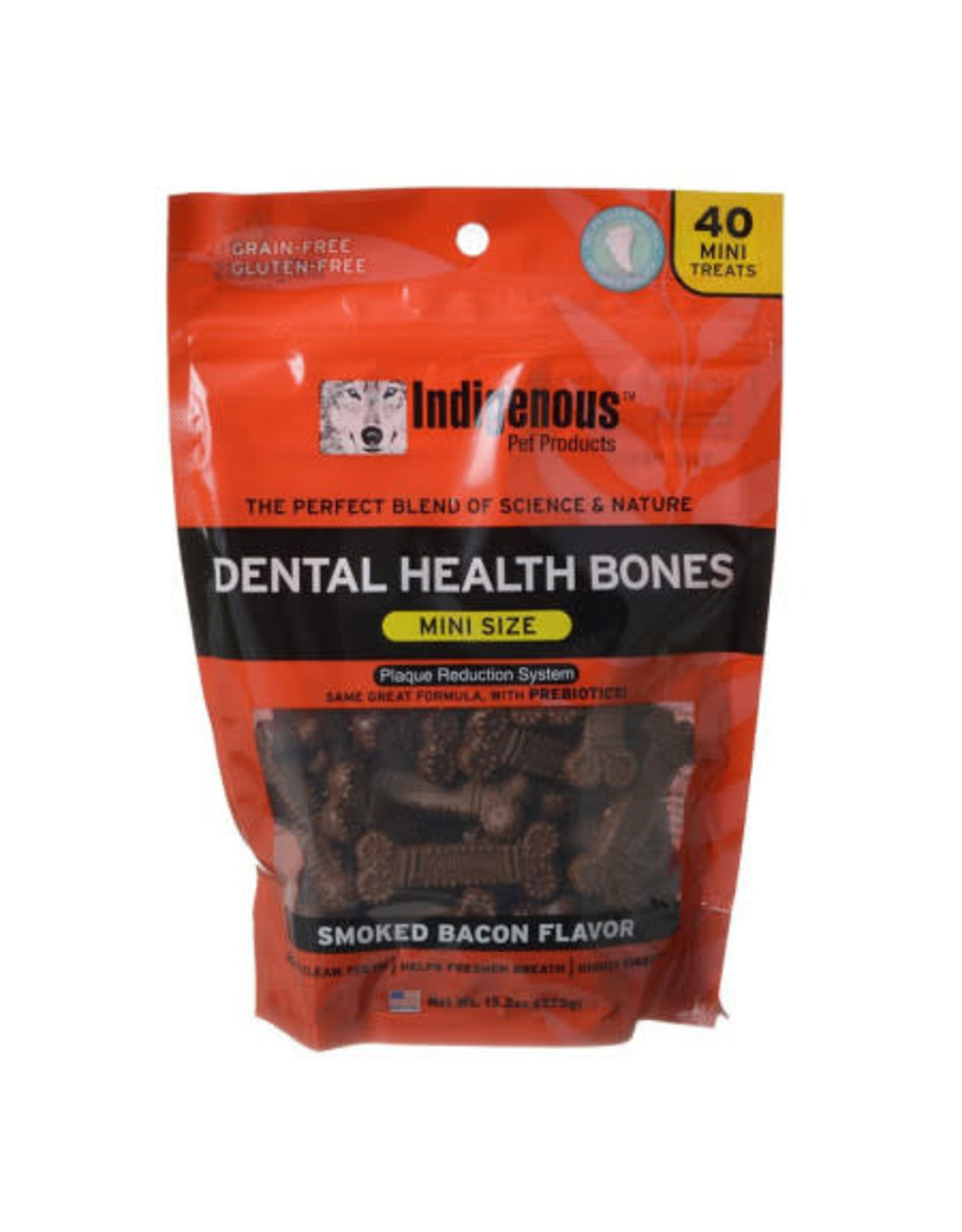 Indigenous Pet Products INDIGENOUS DENTAL HEALTH BONES MINI SIZE SMOKED BACON FLAVOR 40-COUNT