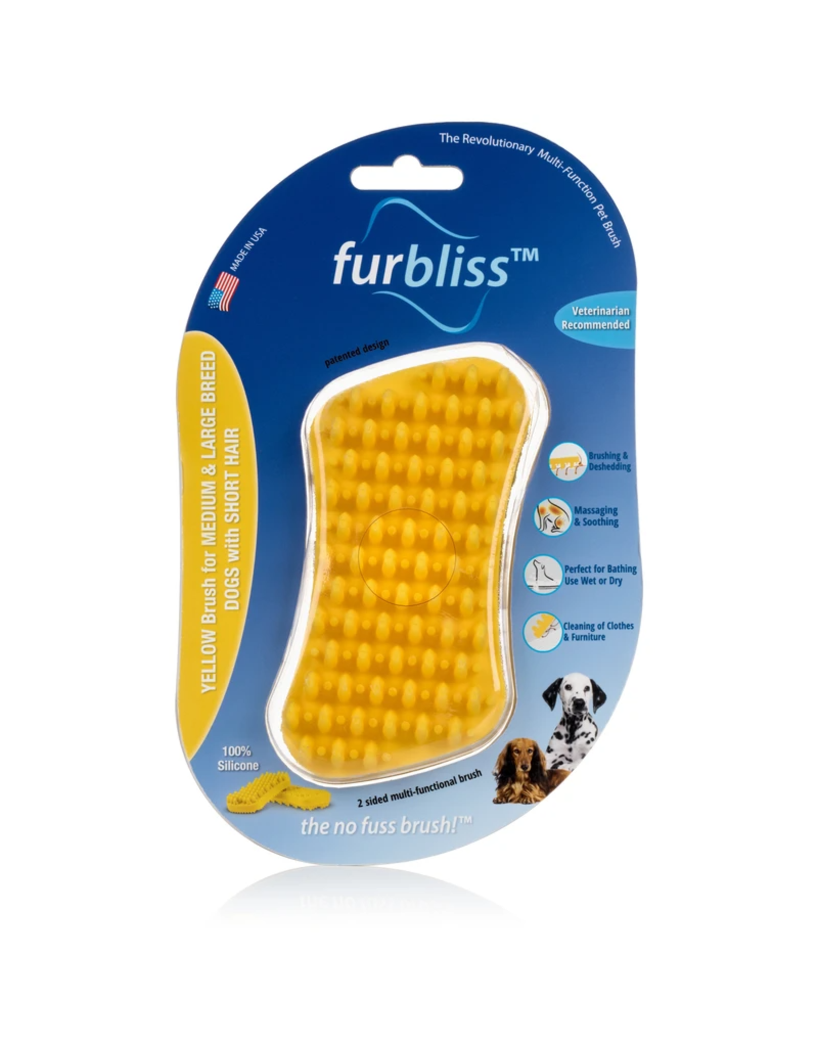 Furbliss FURBLISS YELLOW BRUSH FOR LARGE PETS WITH SHORT HAIR