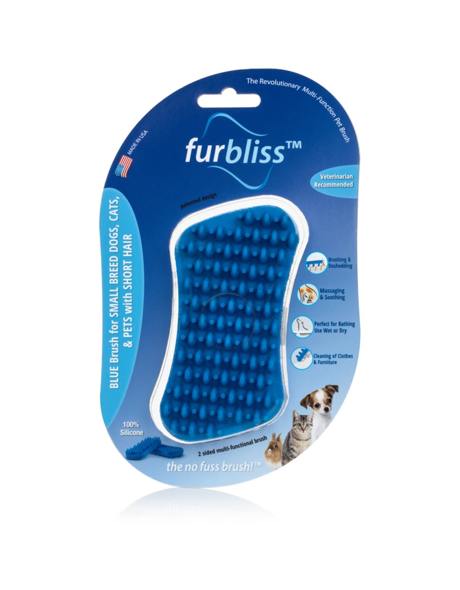 Furbliss FURBLISS BLUE BRUSH FOR SMALL PETS WITH SHORT HAIR