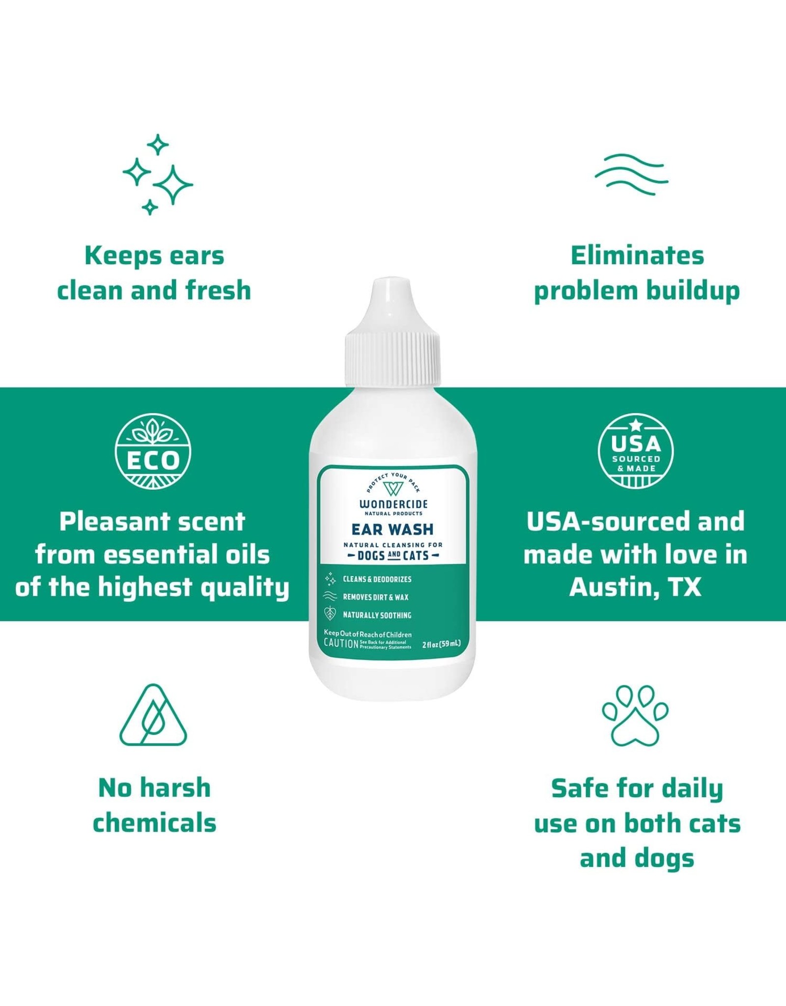 WONDERCIDE DEODORIZING EAR WASH FOR DOGS & CATS 2OZ Rosie Bunny Bean Urban Pet Provisions