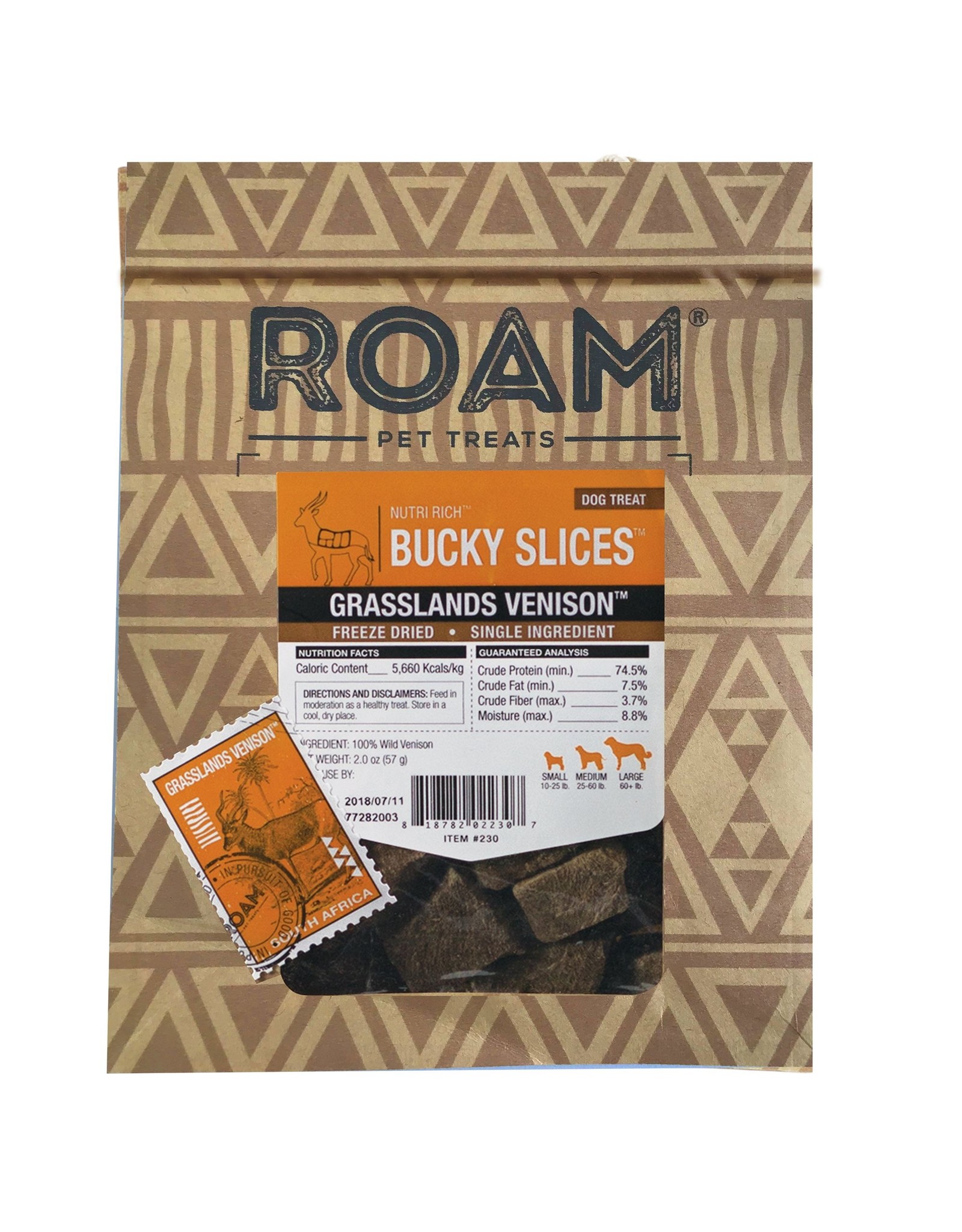 Roam Pet Treats ROAM PET TREATS GRASSLANDS VENISON BUCKY SLICES 2OZ