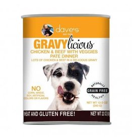 Dave's Pet Food DAVE'S DOG GF GRAVYLICIOUS CHICKEN & BEEF WITH VEGGIES PATE DINNER 12OZ