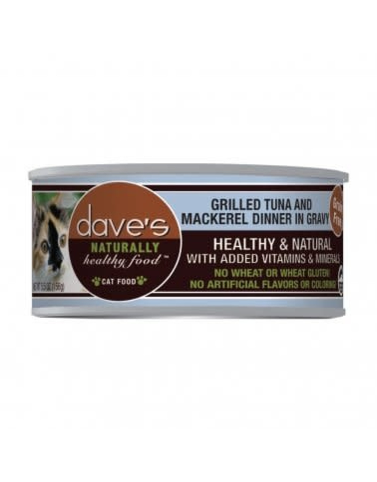 Dave's Pet Food DAVE'S CAT NATURALLY HEALTHY FOOD GRILLED TUNA AND MACKEREL DINNER IN GRAVY 5.5OZ