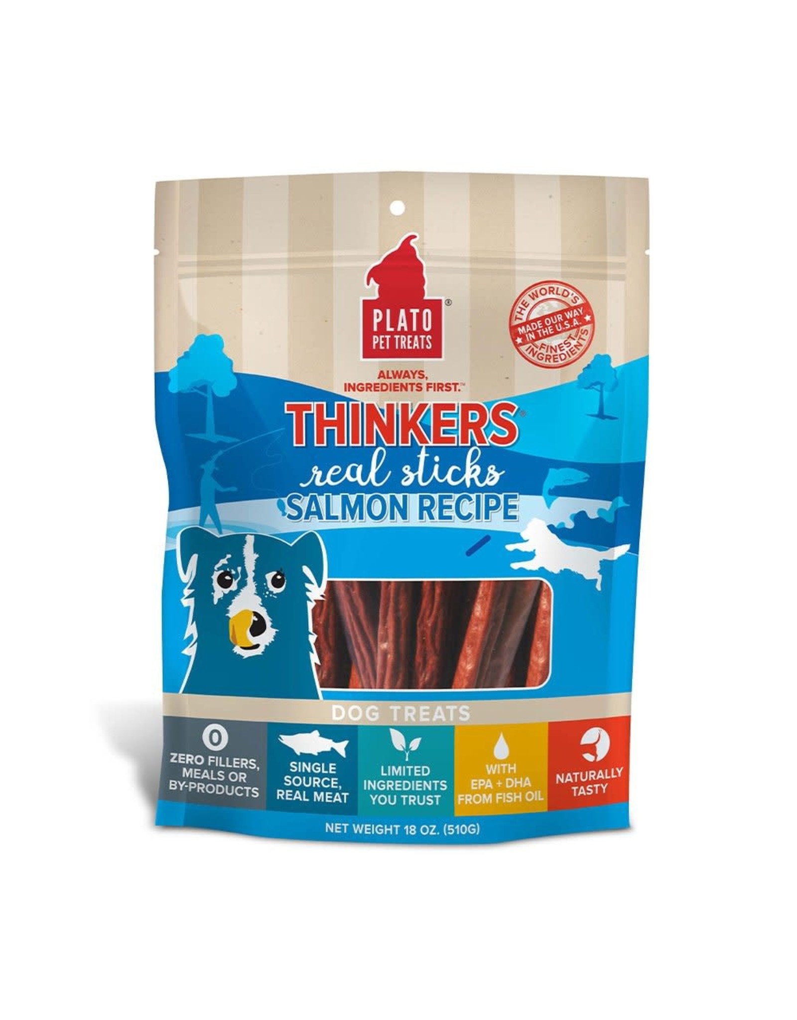 PLATO PLATO DOG GF THINKERS SALMON TREATS 18OZ