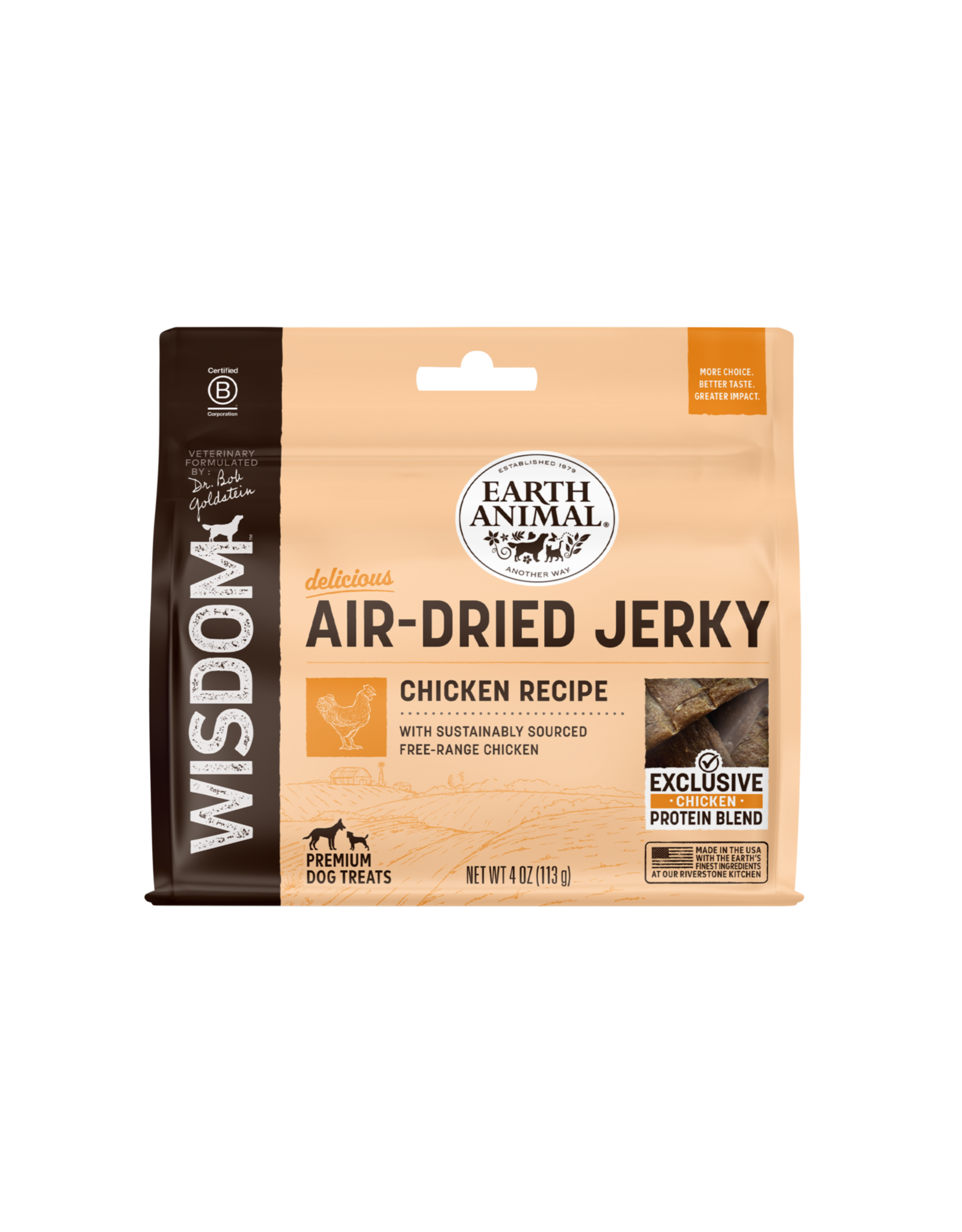 Earth Animal EARTH ANIMAL WISDOM AIR DRIED JERKY CHICKEN 4OZ