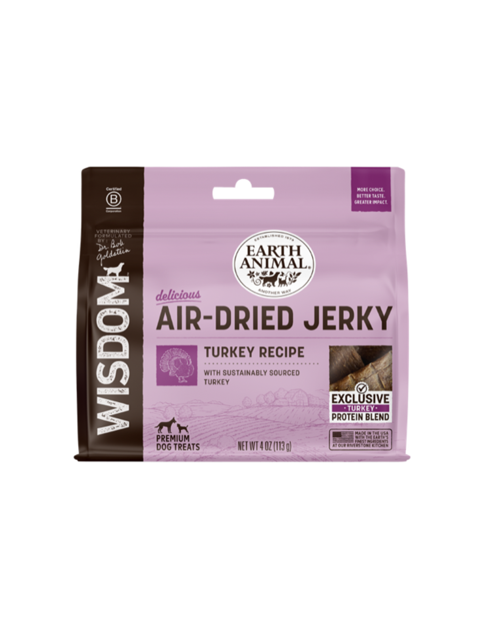 Earth Animal EARTH ANIMAL WISDOM AIR DRIED JERKY TURKEY 4OZ