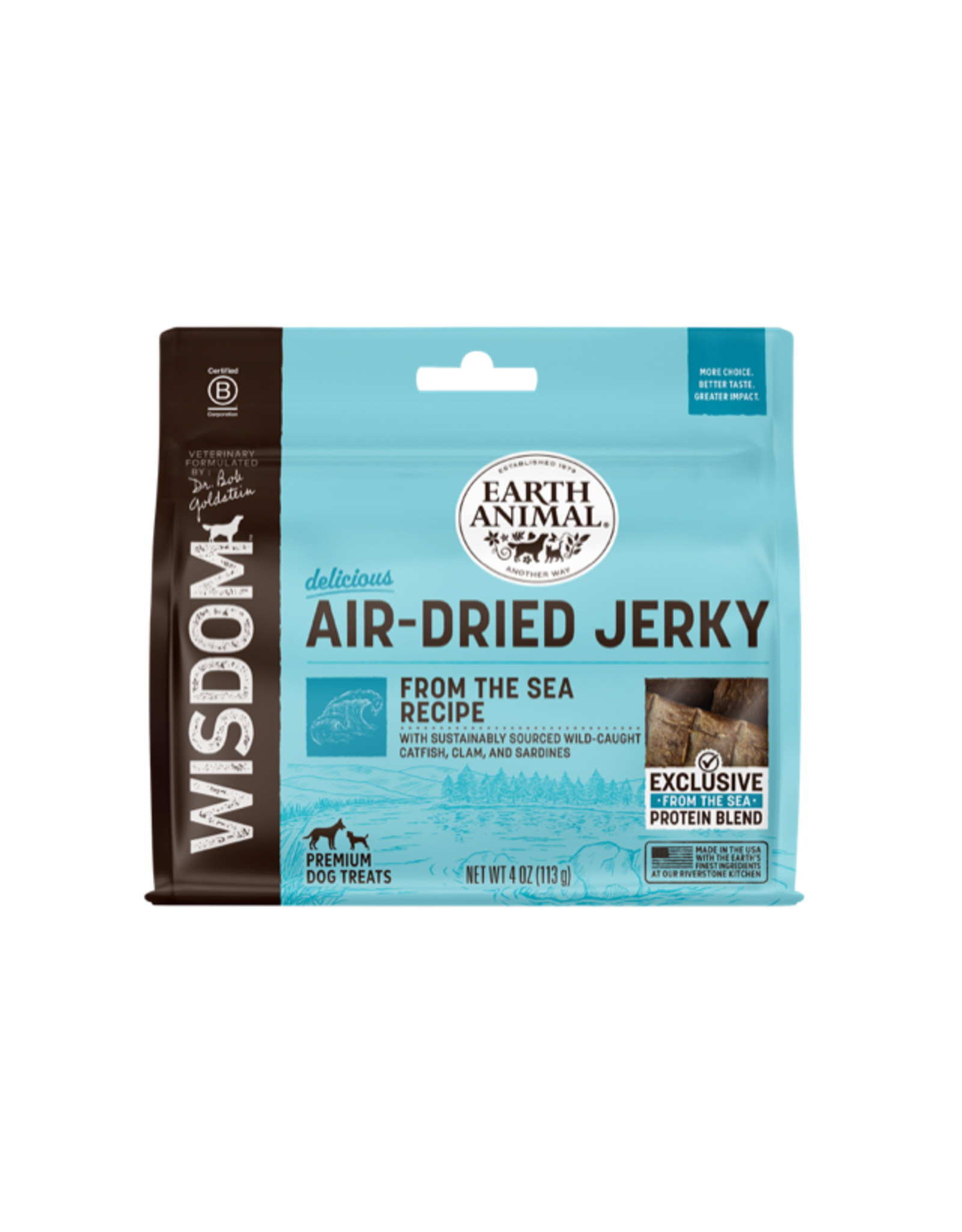 EARTH ANIMAL WISDOM AIR DRIED JERKY SEA 4OZ Rosie Bunny Bean Urban Pet Provisions