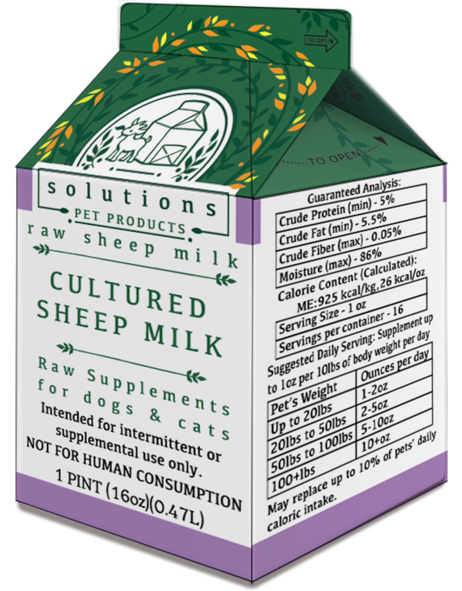 SOLUTIONS PET PRODUCTS SOLUTIONS PET PRODUCTS RAW CULTURED SHEEP'S MILK 16OZ PINT
