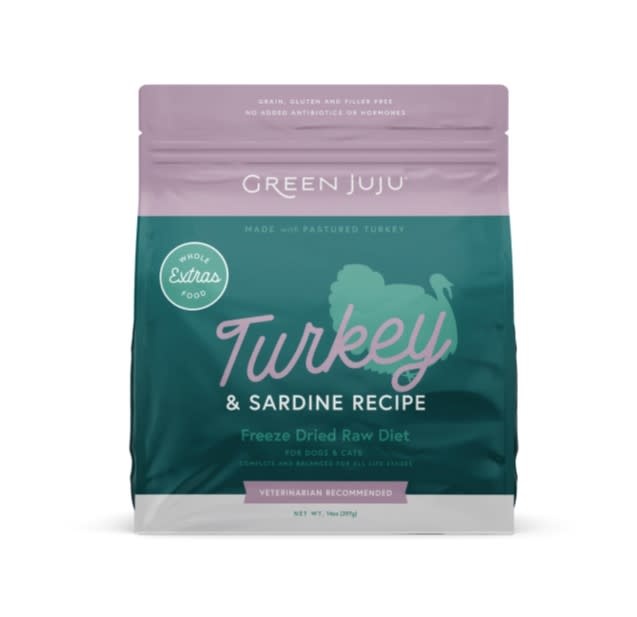 GREEN JUJU FREEZE DRIED DOG EXTRAS TURKEY & SARDINE DIET 14OZ