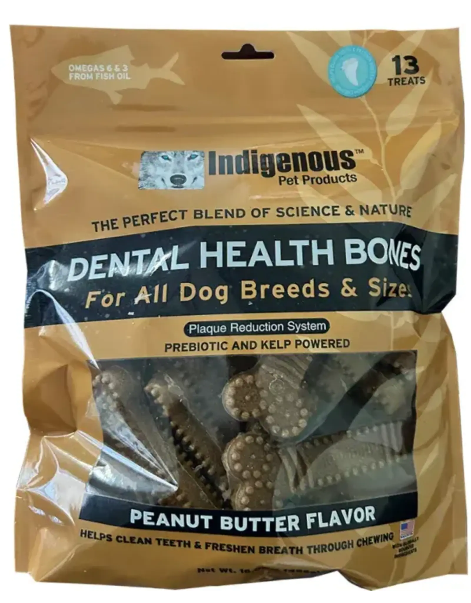 Indigenous Pet Products INDIGENOUS DENTAL HEALTH BONES PEANUT BUTTER FLAVOR 13-COUNT