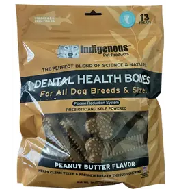 Indigenous Pet Products INDIGENOUS DENTAL HEALTH BONES PEANUT BUTTER FLAVOR 13-COUNT
