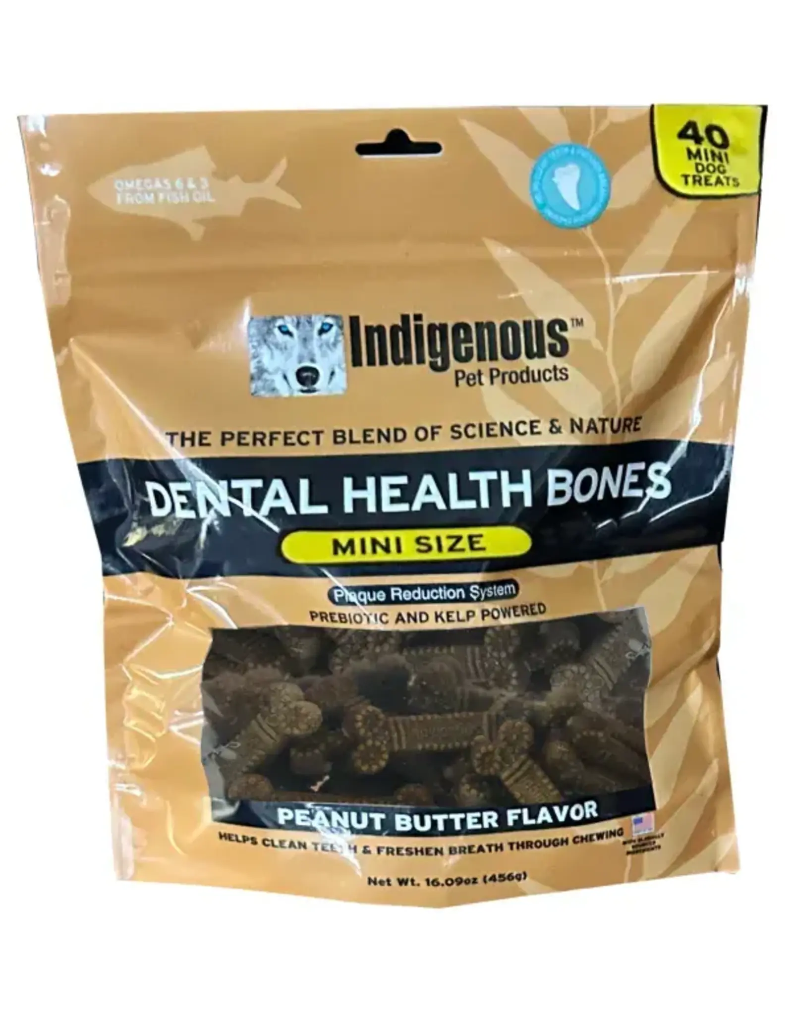 Indigenous Pet Products INDIGENOUS DENTAL HEALTH BONES MINI SIZE PEANUT BUTTER FLAVOR 40-COUNT