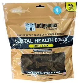 Indigenous Pet Products INDIGENOUS DENTAL HEALTH BONES MINI SIZE PEANUT BUTTER FLAVOR 40-COUNT