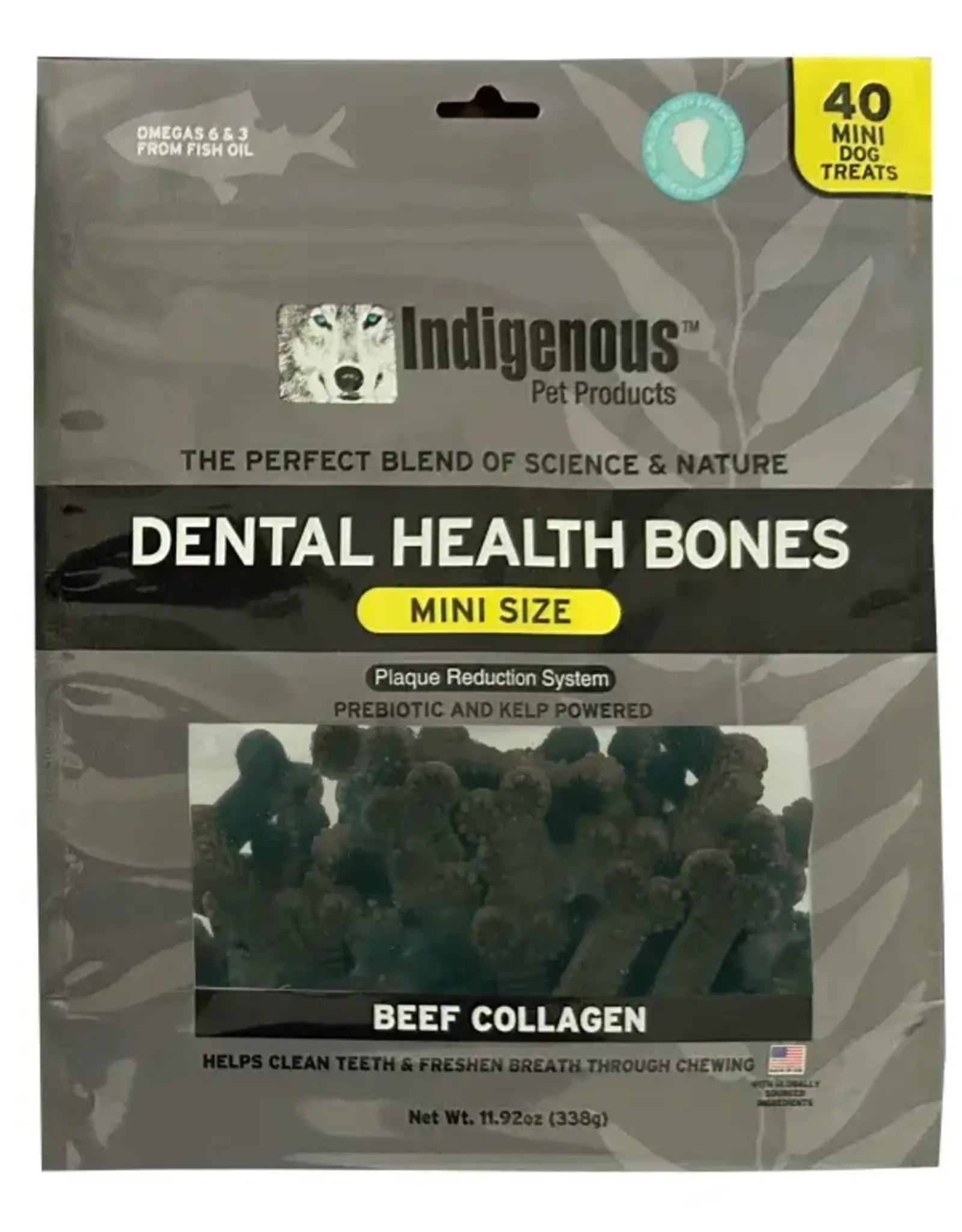 Indigenous Pet Products INDIGENOUS DENTAL HEALTH BONES MINI SIZE BEEF COLLAGEN FLAVOR 40-COUNT