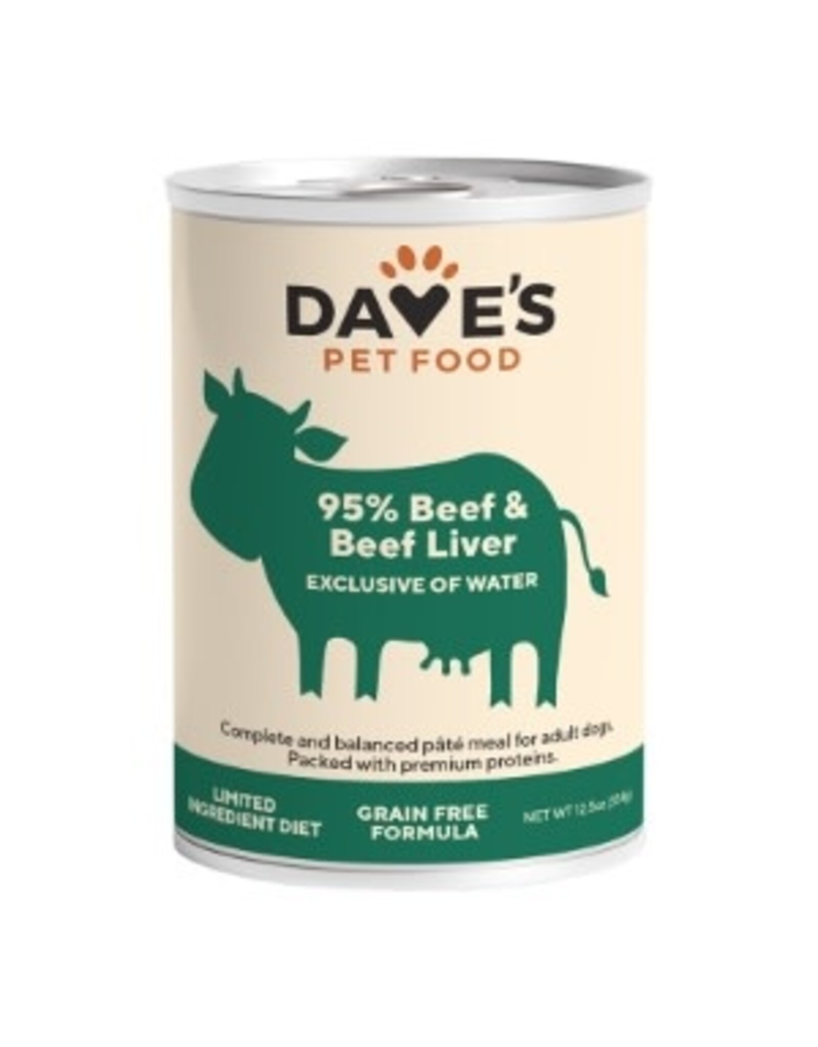 Dave's Pet Food DAVE’S DOG 95% PREMIUM BEEF, BEEF LIVER & BEEF BROTH 12.5OZ