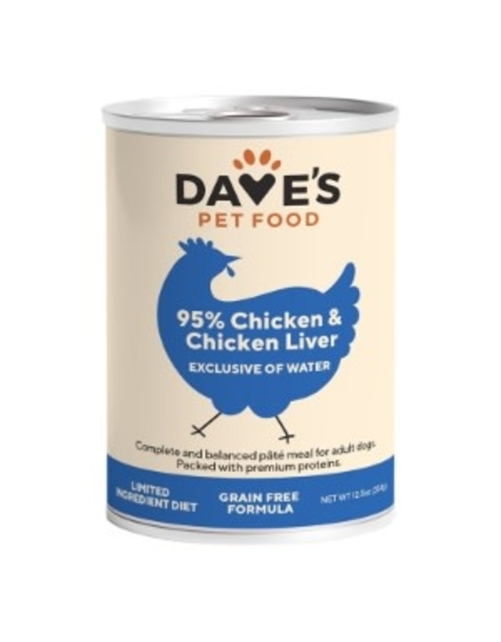 Dave's Pet Food DAVE’S DOG 95% PREMIUM CHICKEN, CHICKEN LIVER & CHICKEN BROTH 12.5OZ