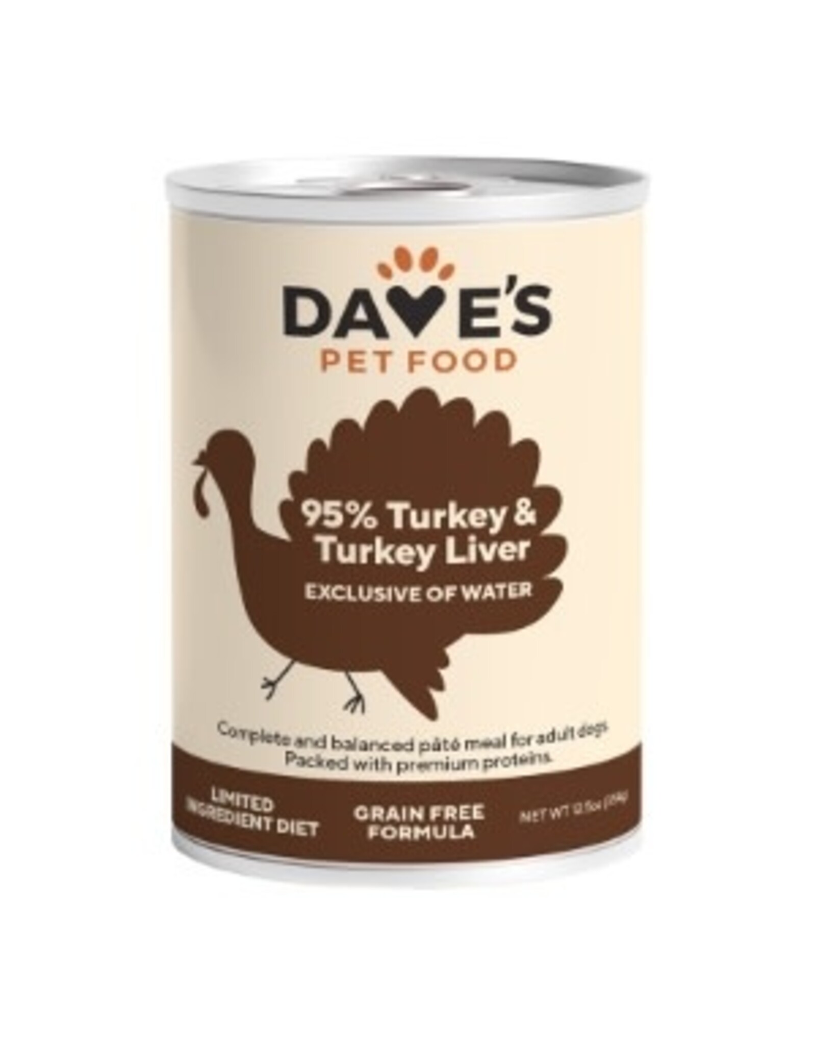 Dave's Pet Food DAVE’S DOG 95% PREMIUM TURKEY, TURKEY LIVER & TURKEY BROTH 12.5OZ