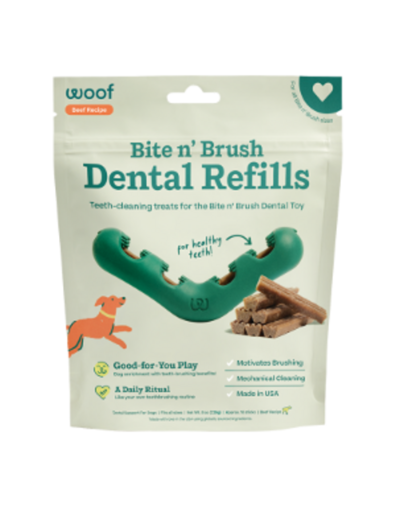 WOOF WOOF BITE N BRUSH DENTAL REFILLS BEEF 8OZ