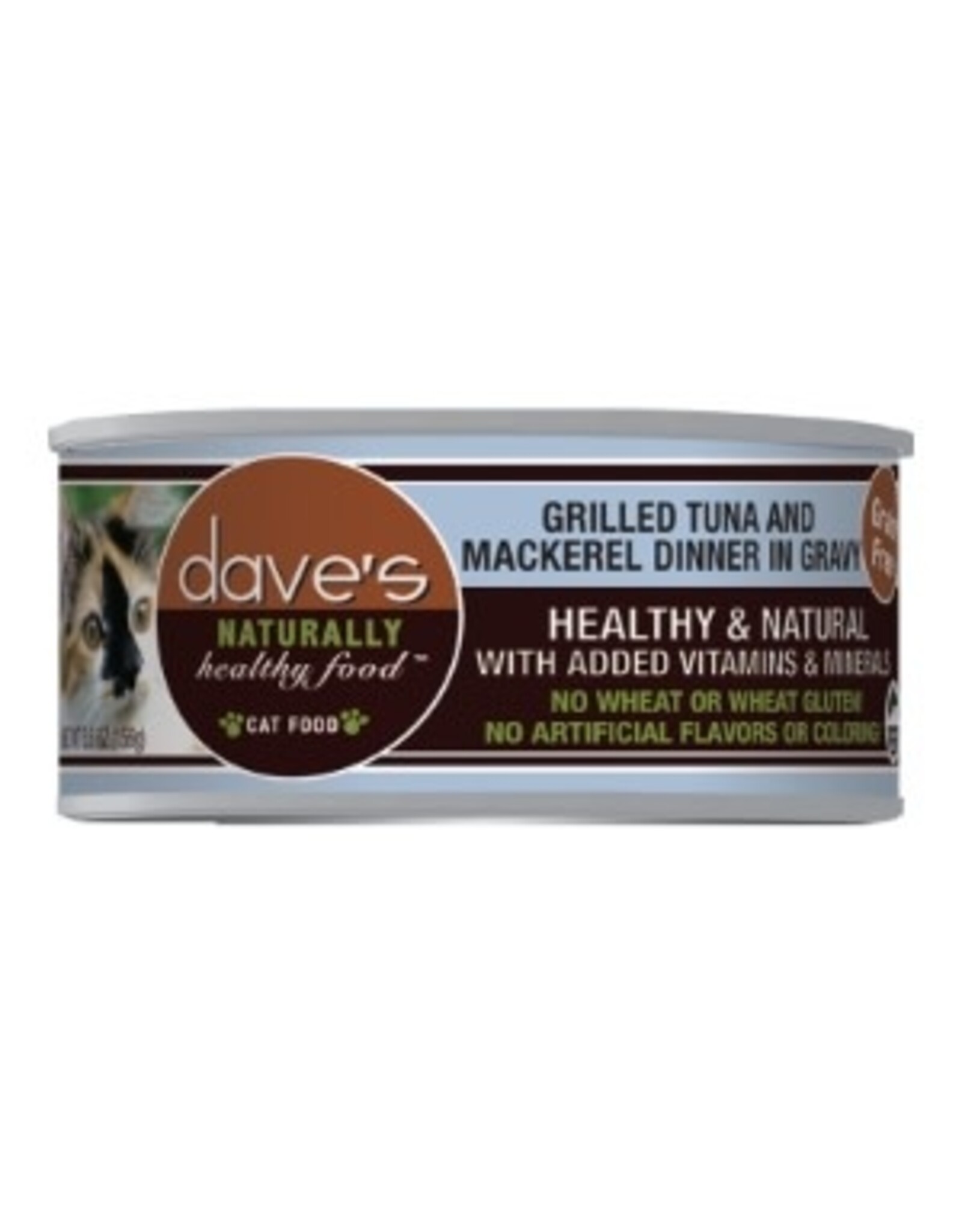 Dave's Pet Food DAVE'S CAT NATURALLY HEALTHY FOOD GRILLED TUNA AND MACKEREL DINNER IN GRAVY 5.5OZ