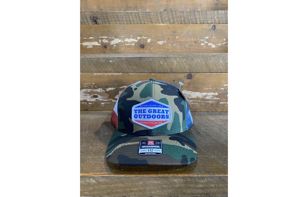 Split Green Camo Stars + Stripes Printed Mesh Woven Blue White Red Outline White 112
