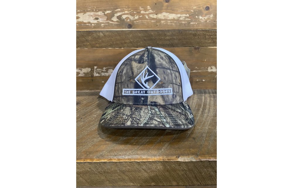 Split Mossy Oak Camo White Embroidered Antler White Stitching