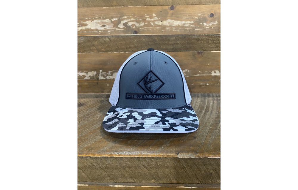 Tri Clor Grey White Camo Bill White Mesh Embroidered Antler Blk Stitching S/M